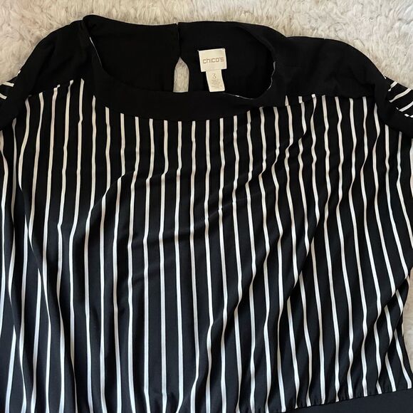 Plus Size Chicos Jumpsuit Black & White vertical stripes relax drop shoulder SZ3 - Picture 8 of 8